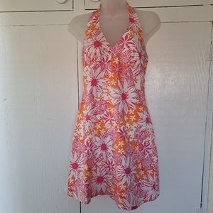 Vintage Lilly Pulitzer White Label Cotton Floral Halter Mini Dress SZ 2
